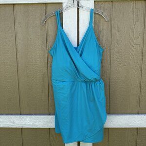 Lands' End Swim Dress Twist Front One Piece Swimsuit Blue Size Large 12-14